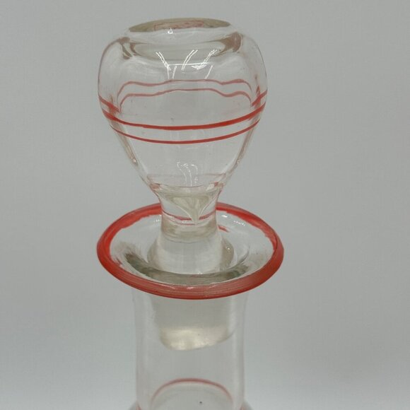 Hand-painted wine bottle, decanter, one liter, red border Stopper vintage chic b - Picture 2 of 13